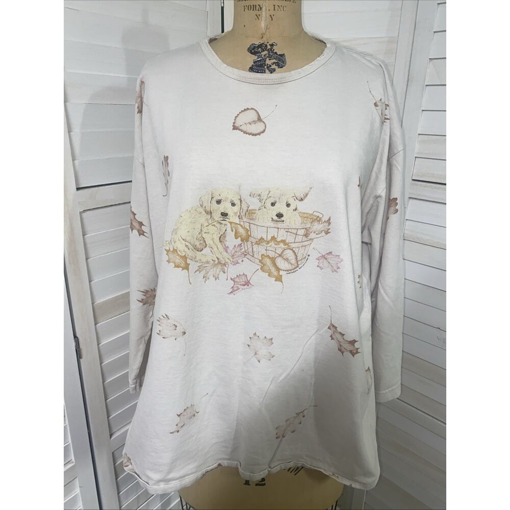 Northern Reflections Vintage Faded Long Sleeve T Shirt Puppies Autumn Fall XXL